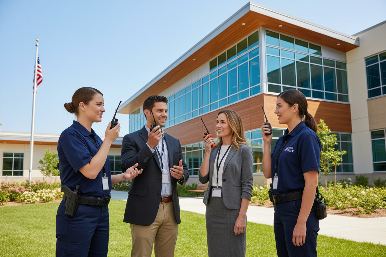 School campus staff using two-way radios