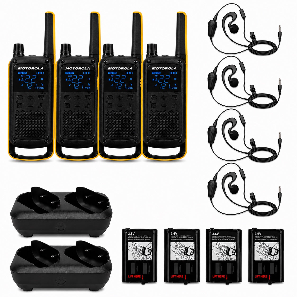 Motorola TALKABOUT T470 Two-Way Radio Package with Curl PTT Earpieces