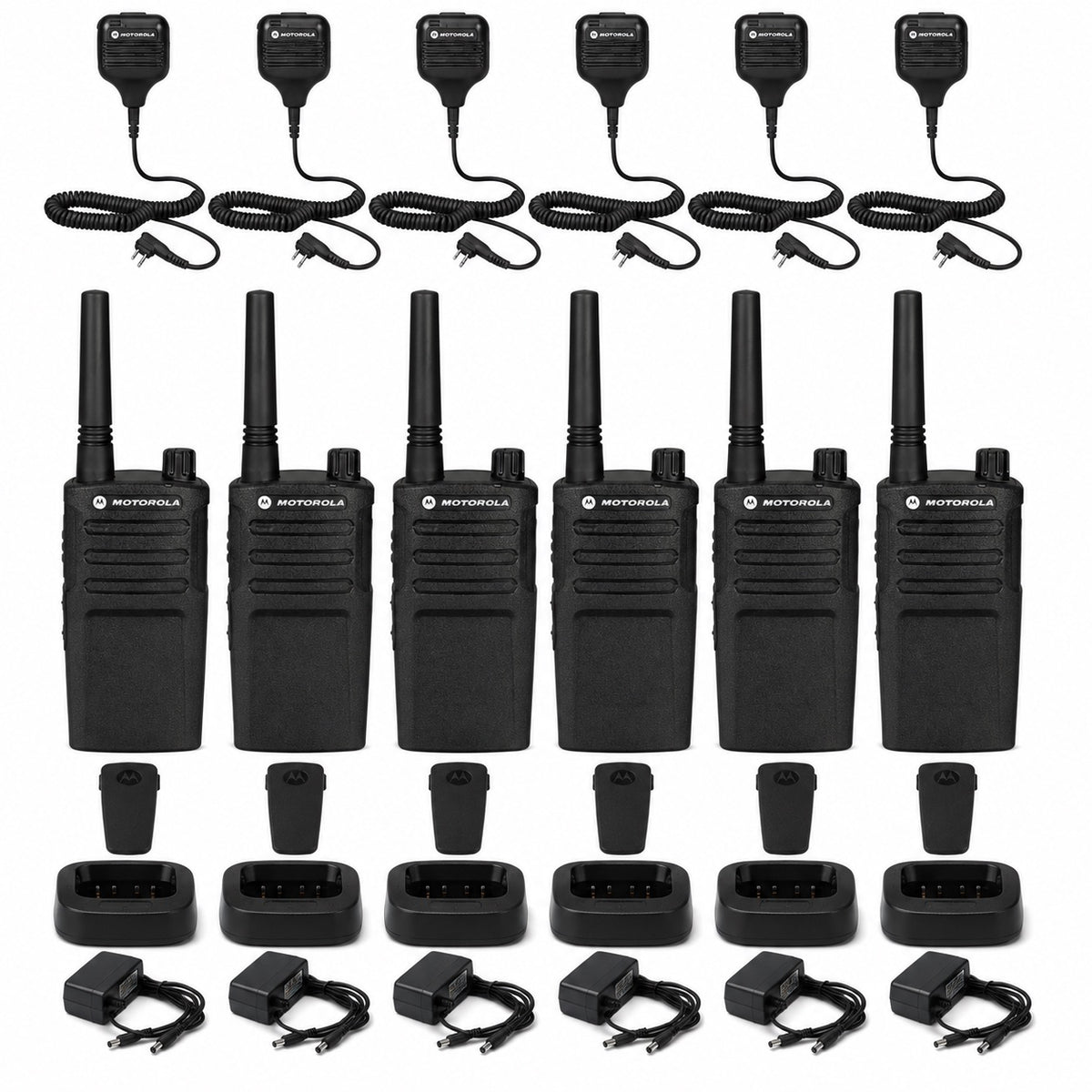 Motorola RMU2040 6-Pack UHF Business Two-Way Radios with HKLN4606 Remote Speaker Microphones
