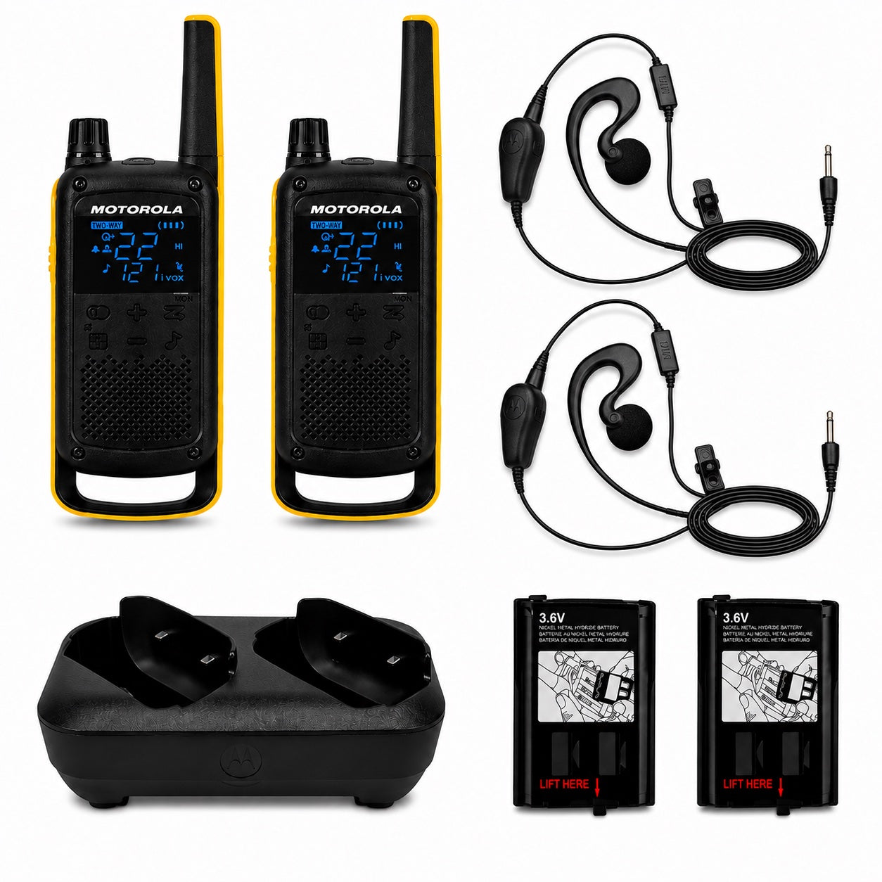 Motorola TALKABOUT T470 Two-Way Radio Package with Curl PTT Earpieces