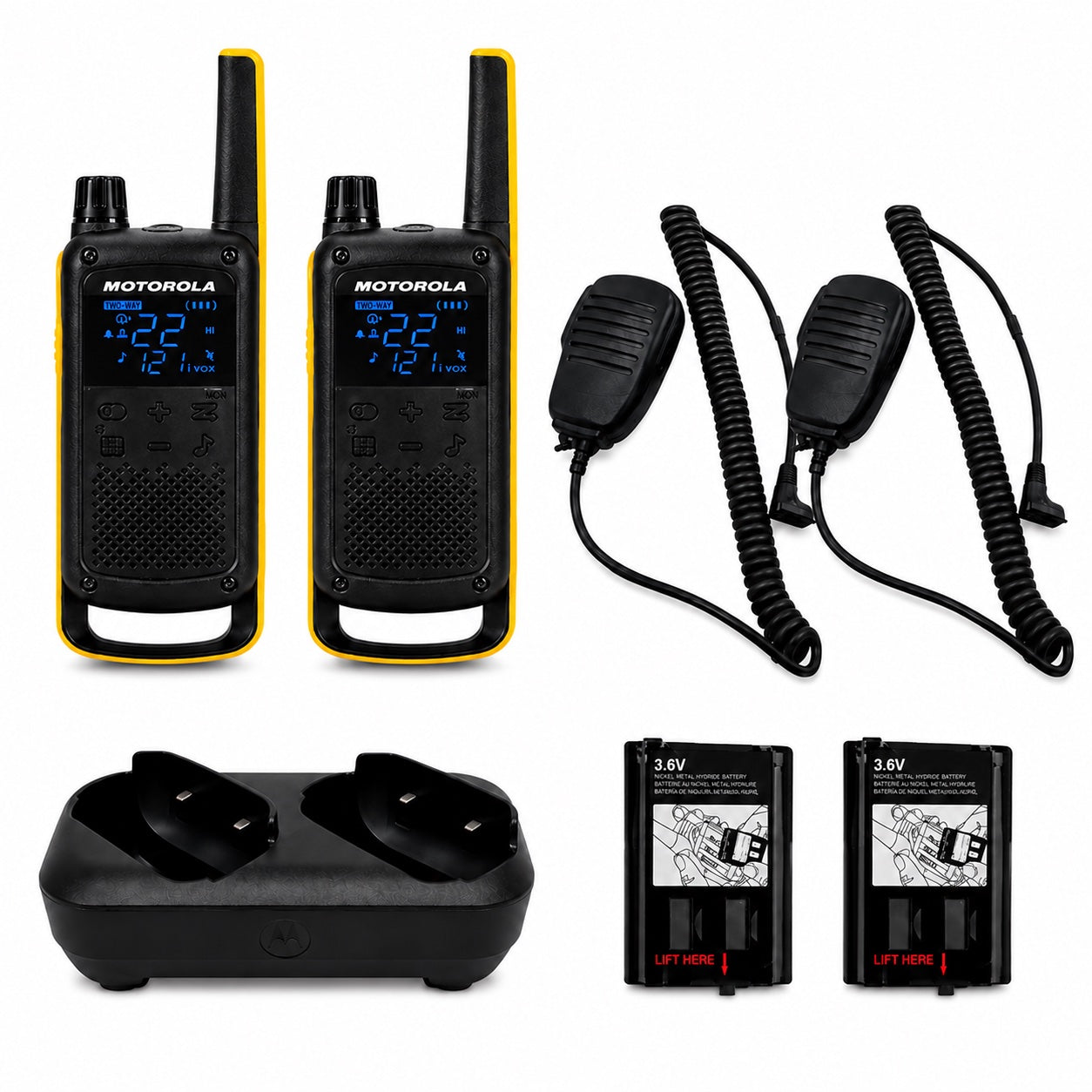 Motorola TALKABOUT T470 Two-Way Radio Bundle with Speaker Mics, Charger & Batteries
