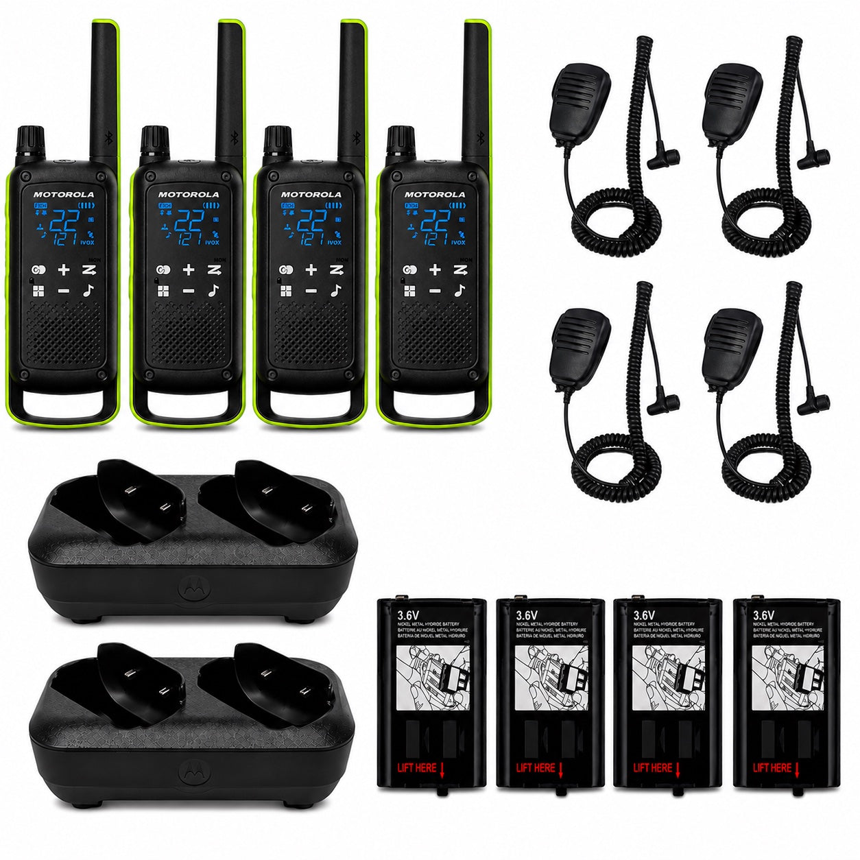 Motorola TALKABOUT T803 Two-Way Radio Bundle with Remote Speaker Mics, Dual Charger & Batteries