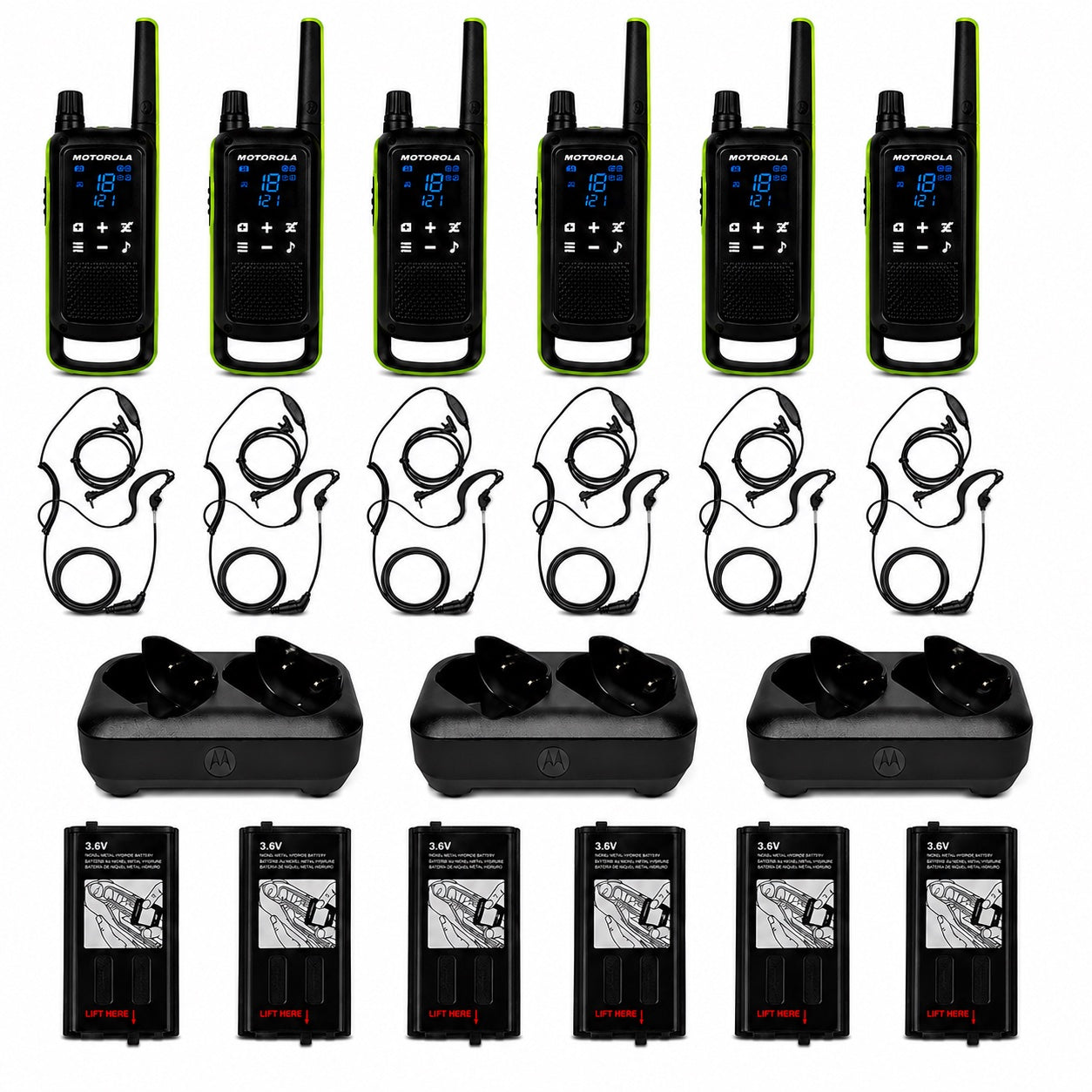 Motorola TALKABOUT T803 Two-Way Radio Bundle Pack with Curl PTT Earpieces, Rechargeable Batteries & Dual Charger
