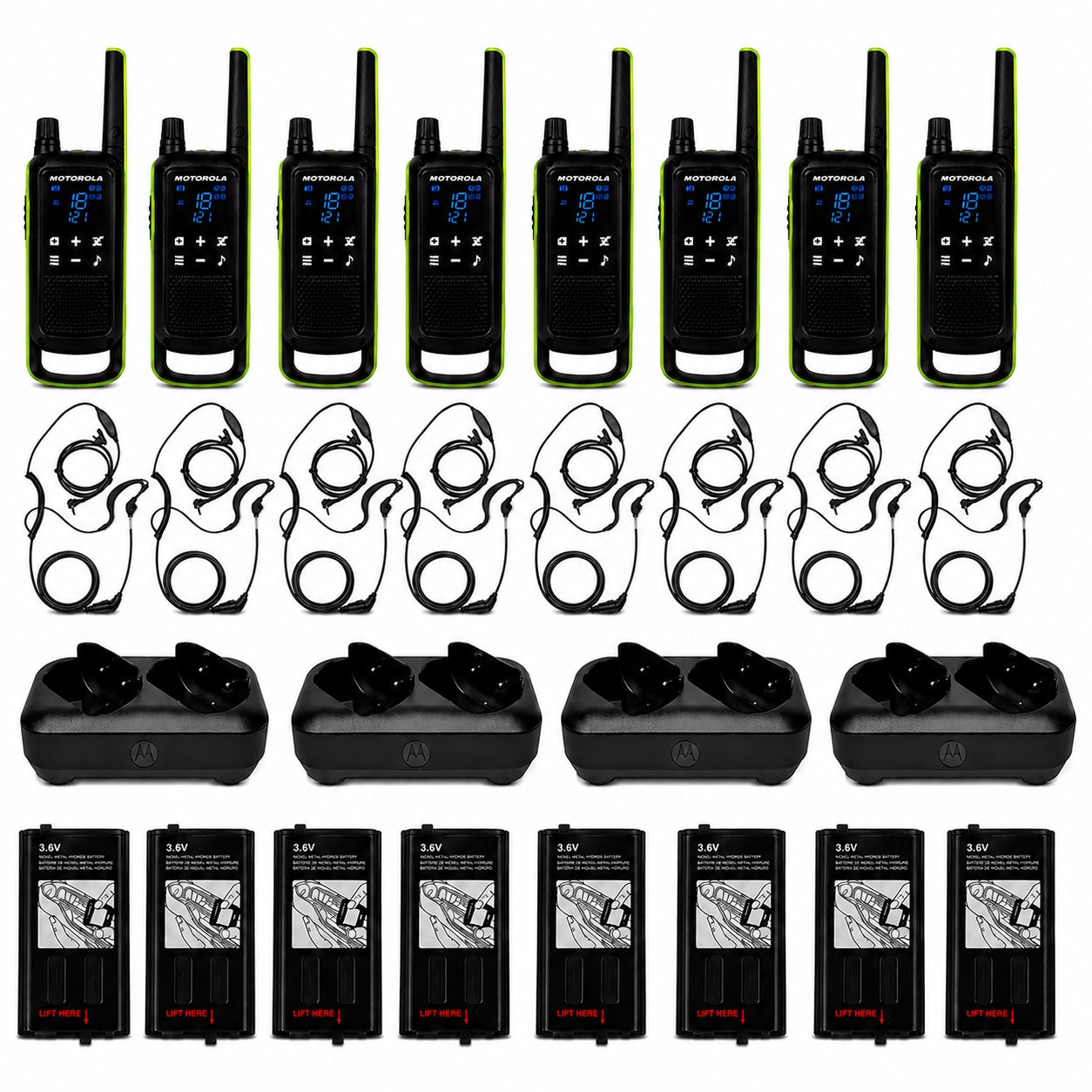 Motorola TALKABOUT T803 Two-Way Radio Bundle Pack with Curl PTT Earpieces, Rechargeable Batteries & Dual Charger