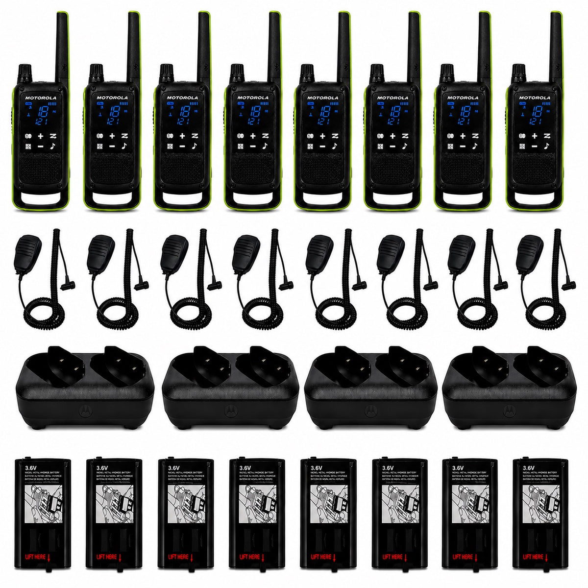 Motorola TALKABOUT T803 Two-Way Radio Bundle with Remote Speaker Mics, Dual Charger & Batteries